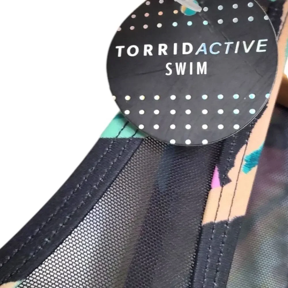 Torrid Tropical Floral Mesh Inset One Piece Swimsuit NWT - Picture 11 of 14